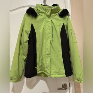 Green and Black Winter Jacket with fur hood